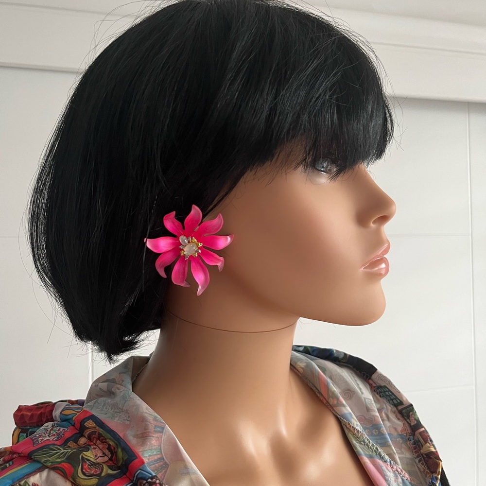 Pink Lucite Flower Earrings